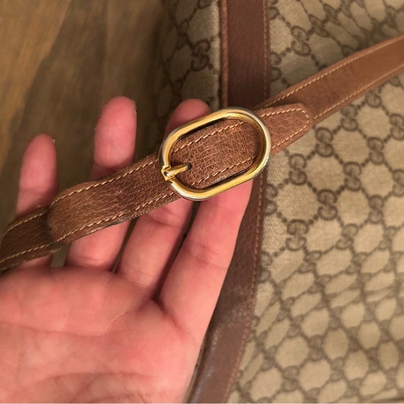 1980s Vintage Gucci GG Monogram Leather Bucket Bag Crossbody *tear* - Picture 14 of 17
